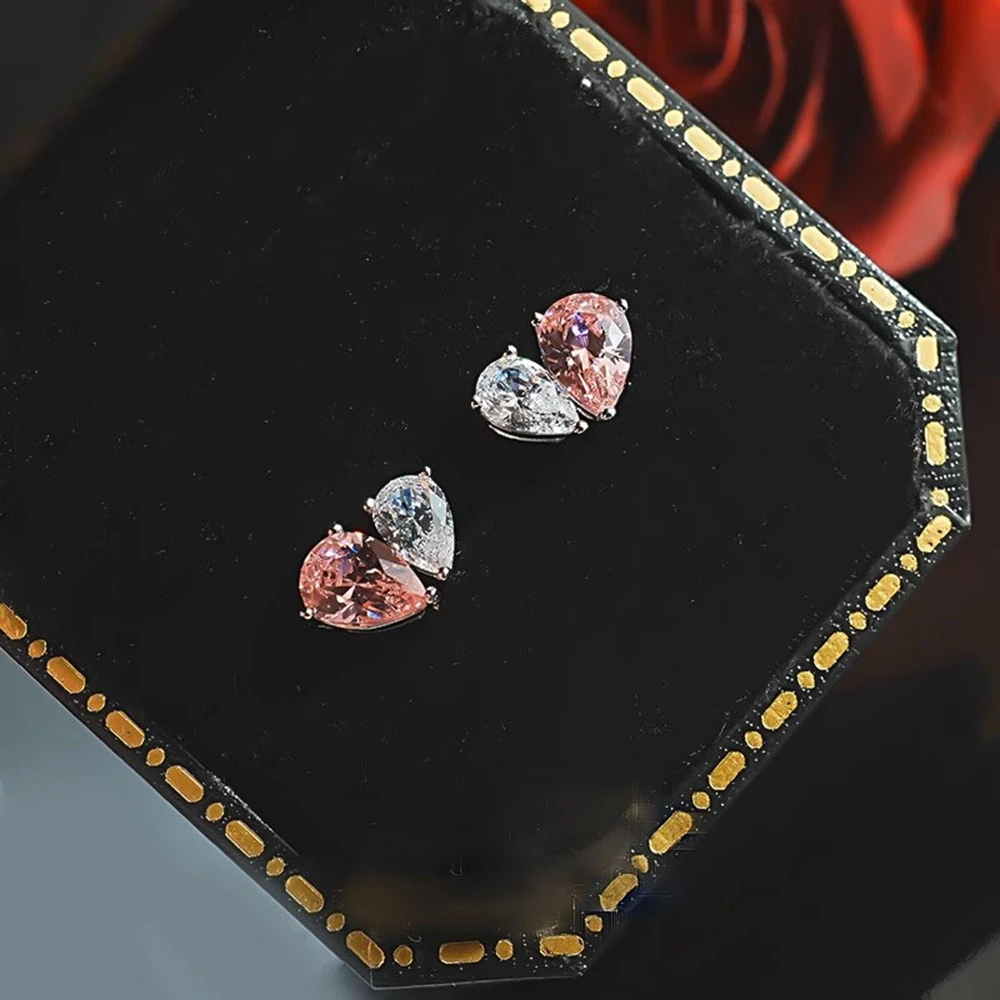 Vinregem 5*7 ملليمتر الكمثرى قطع Padparadscha عالية الكربون الماس الأحجار الكريمة موضة الأذن ترصيع أقراط 925 فضة غرامة مجوهرات