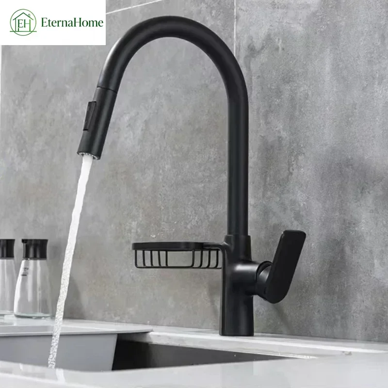 Kitchen Faucets Pull-out Washbasin Hot & Cold Water Mixing Sink Faucet with Water Purification Function Taps with Storage Basket