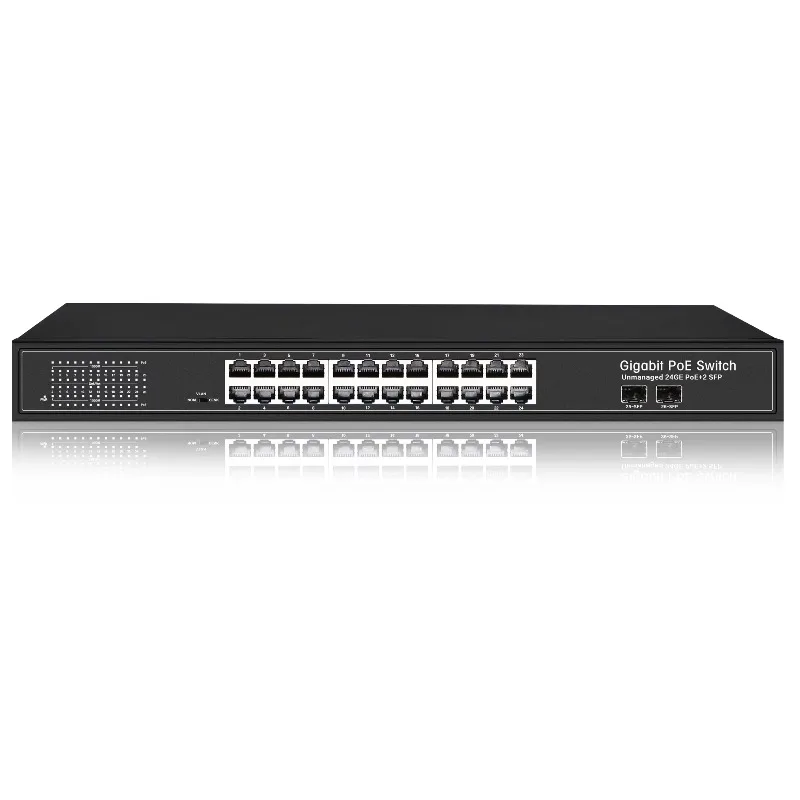48V Full Gigabit Network Ethernet 24-Port Managed PoE Switch with 2 Uplink Optical Fiber SFP Ports SNMP QoS for IP Camera