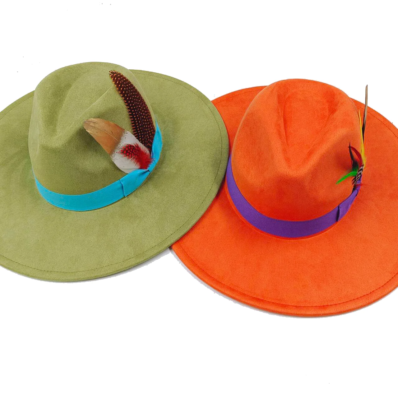 Orange suede autumn and winter new feather accessories 9.5cm brim Panama jazz hat fedora hat  sombrero mujer