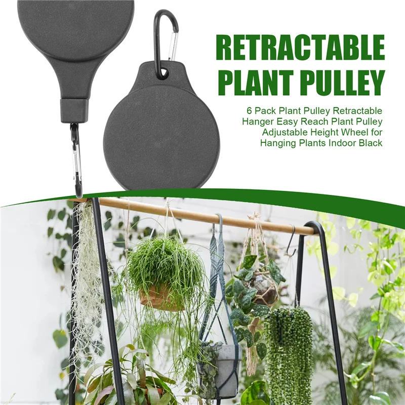 

T02C!6 Pack Plant Pulley Retractable Hanger Easy Reach Plant Pulley Adjustable Height Wheel For Hanging Plants Indoor