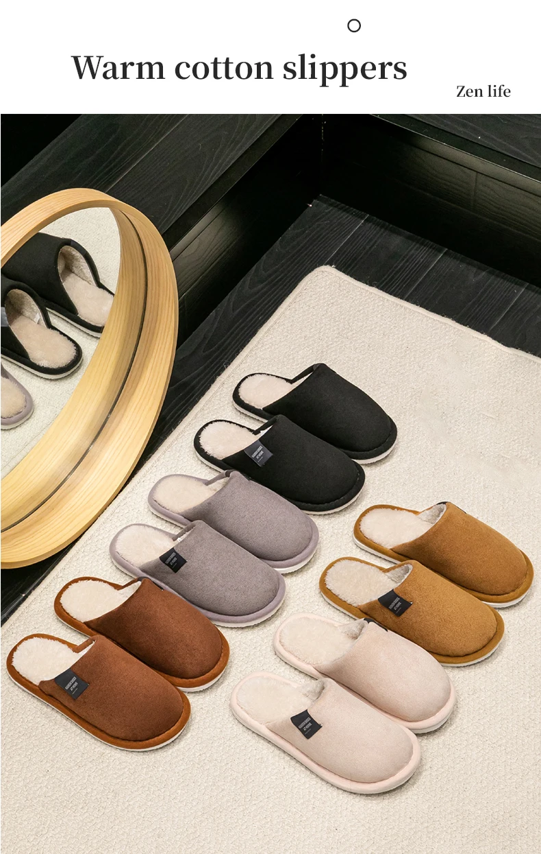 Einfarbige Wildleder-Hausschuhe für Damen, Herbst und Winter, Haushalt, Schlafzimmer, Boden, rutschfest, Plüsch, geschlossener Zehenbereich, Heimschuhe – Detail 10