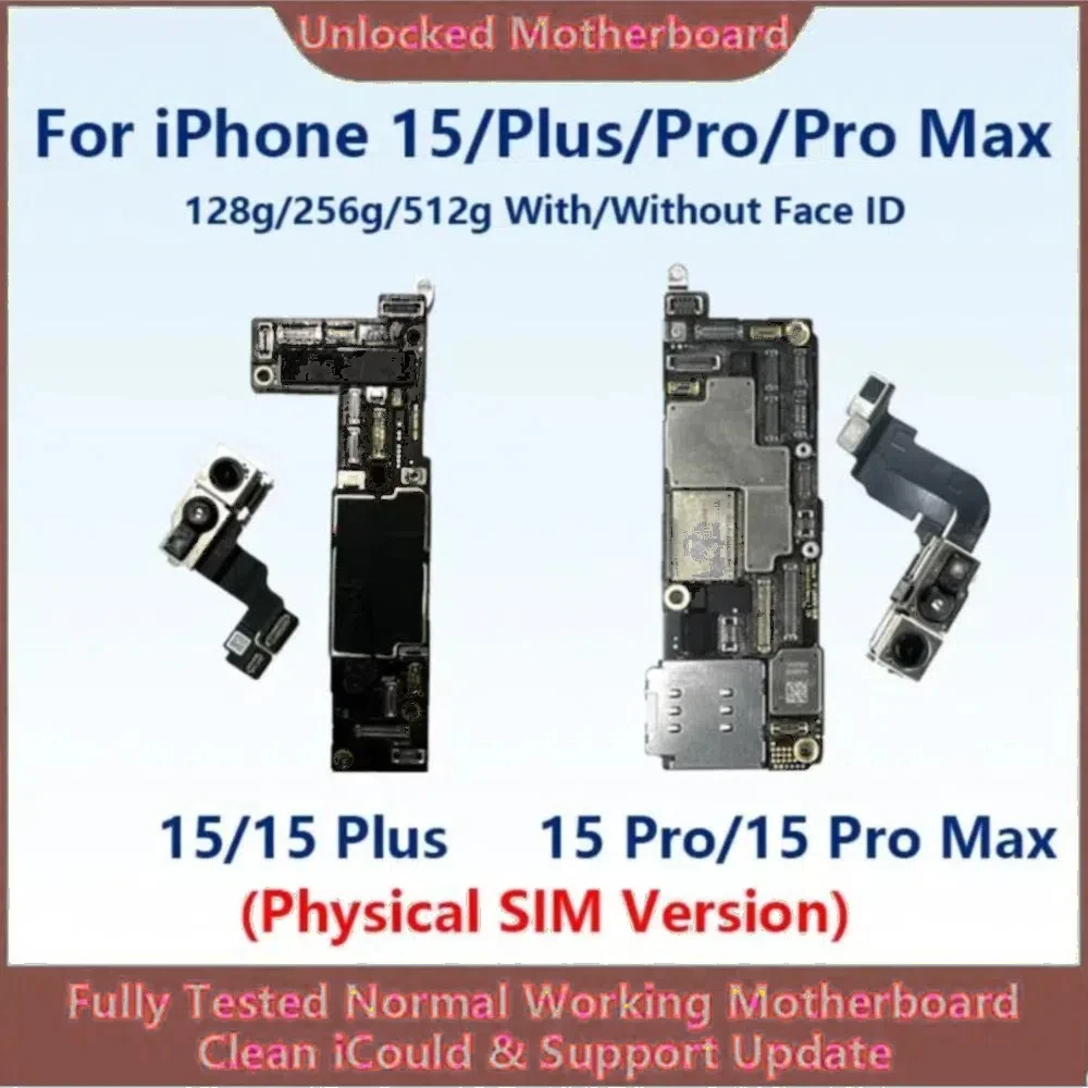 Fully Tested Authentic Mainboard For iPhone 15 Pro Max Motherboard With Face ID Unlocked And Cleaned iCloud Pysics SIM Version