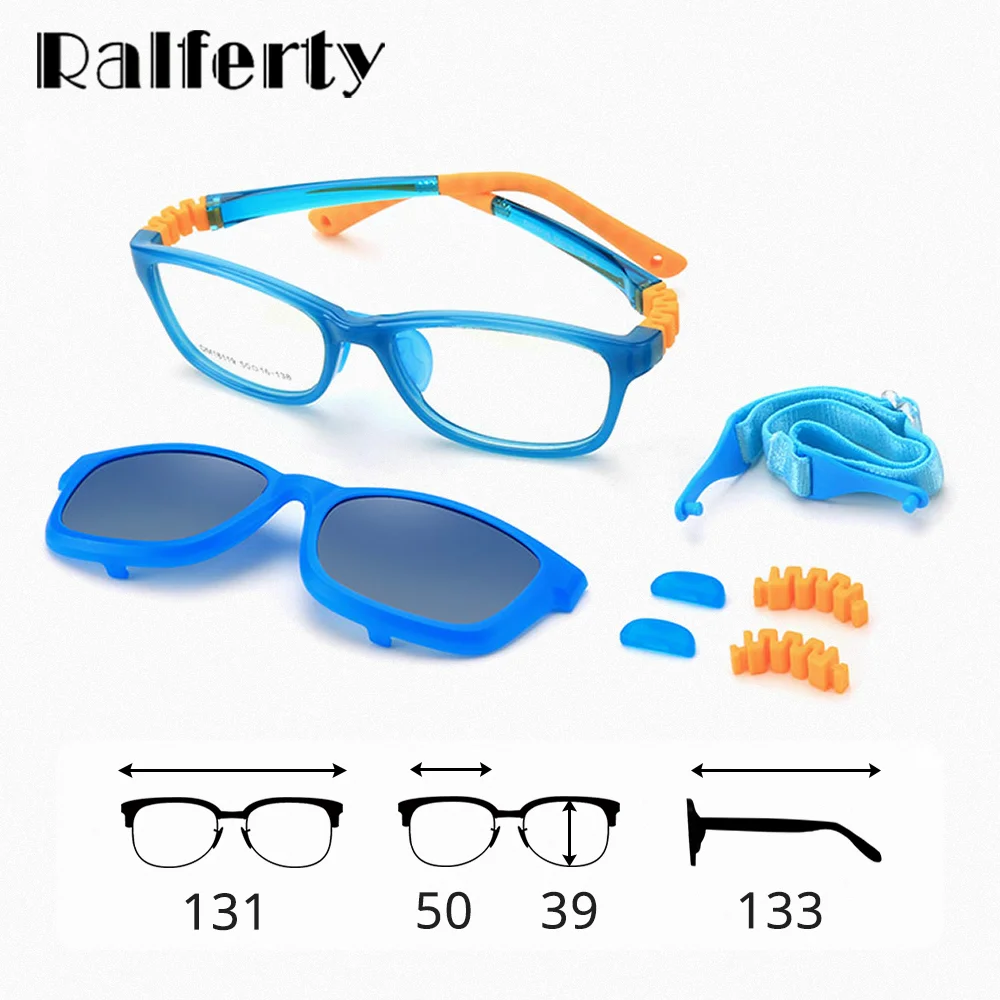 Ralferty 2 w 1 dziecięce okulary przeciwsłoneczne spolaryzowane klipsy na okulary dziecko 0 dioptrii optyczne okulary krótkowzroczność oprawki do okularów łańcuszek