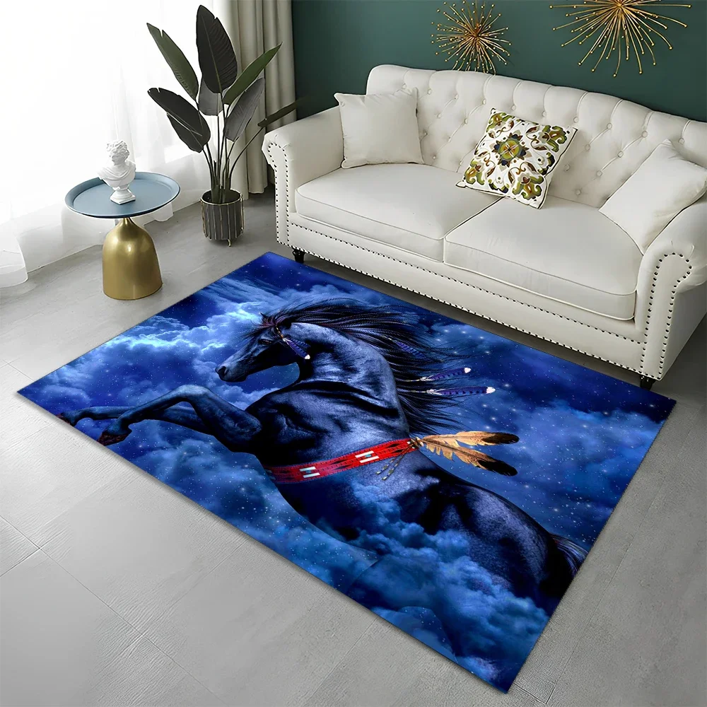3D Animal Pentium Gallant Horse Steed Carpet Rug for Home Living Room Bedroom Sofa Doormat Decor, Area Rug Non-slip Floor Mat