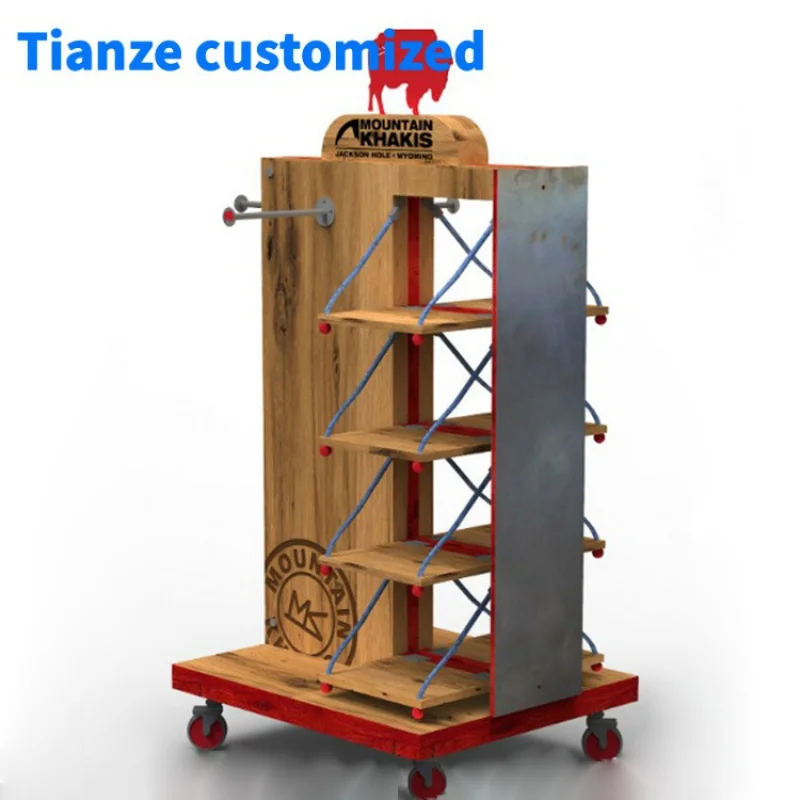 [Customized]Customized retro style wood metal display stand rack clothes shop