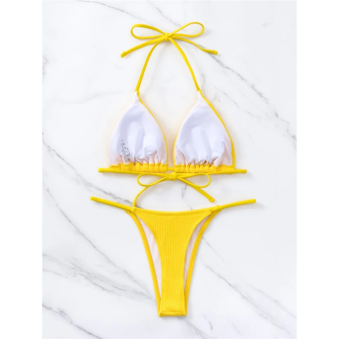 Neuer gerippter Neckholder-Bikini, Damen-Badeanzug, zweiteiliger Bikini-Set, hoch geschnittene Beine, gepolsterter Badeanzug, Badebekleidung, Schwimmanzug V8289 – Detail 8
