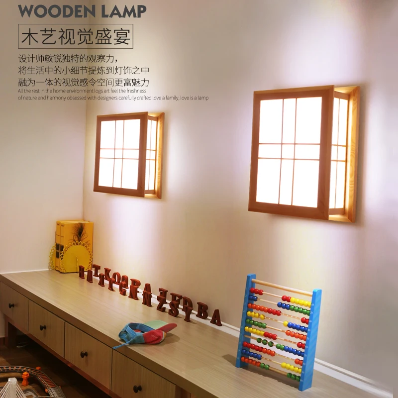 

Japanese LED Tatami Wall Lamp Wooden Ceiling For Bedroom Bedside Corridor Balcony Solid Wood