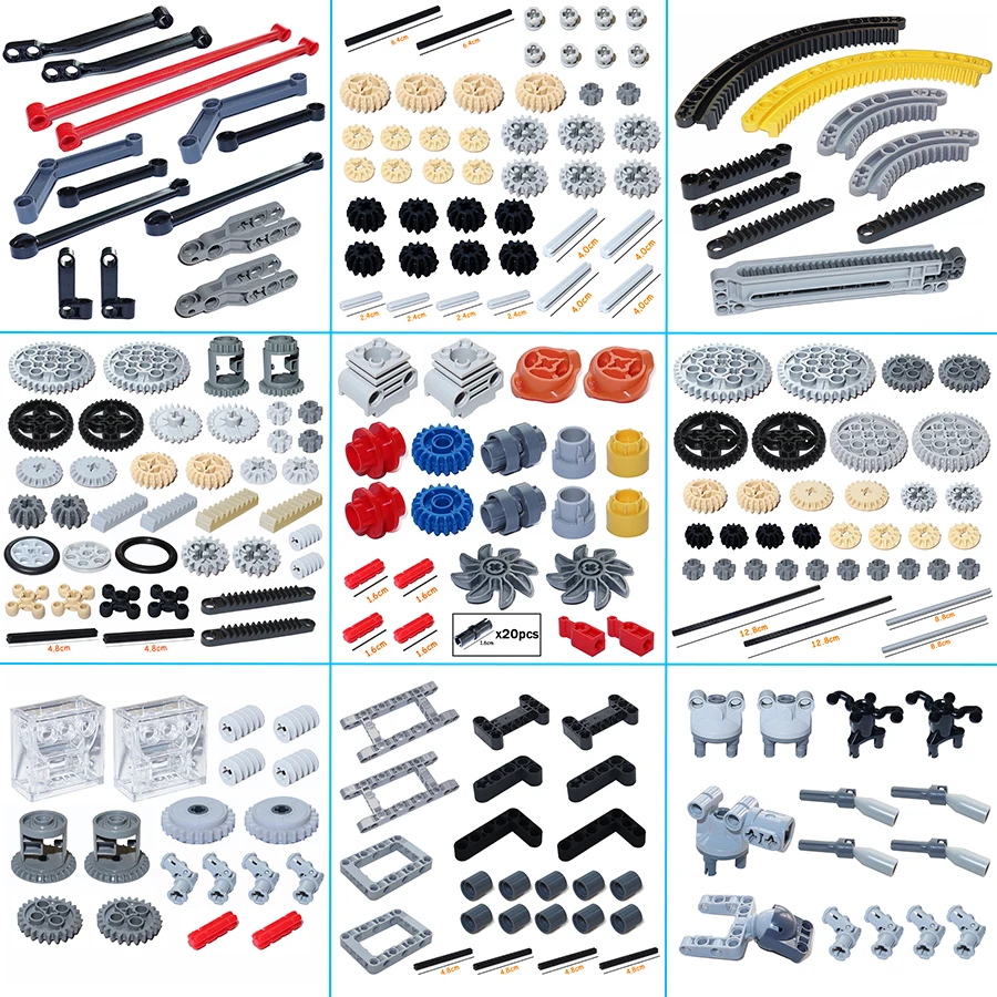MOC Technical Bricks Gear Cross Axles Rack Set Building Blocks Accessories Bulk Multiple Sizes High-Tech Educational Toys