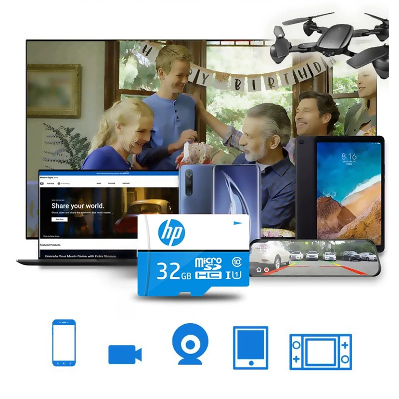 HP Memory Card Class 10 Micro SD Card 32GB U1 V30 4K High Speed Cartao De Memoria Flash  C10 TF Mecard for Camera Mobilephone