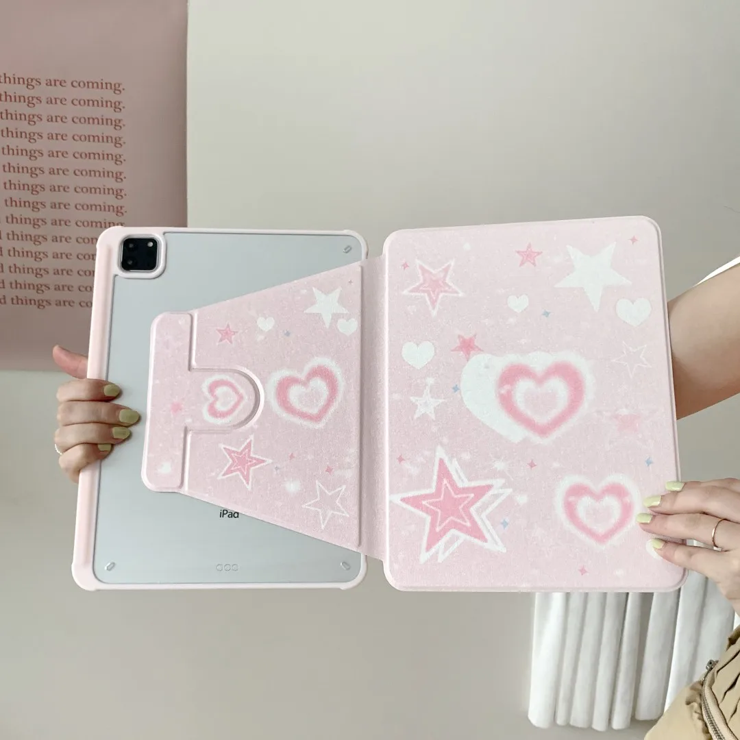 For iPad Case 10.2 9th 8th 7th 10th Generation Pro 11 12.9 2022 Pink Heart Cover Pencil Holder Funda For iPad Air 5 4 10.9 Cases