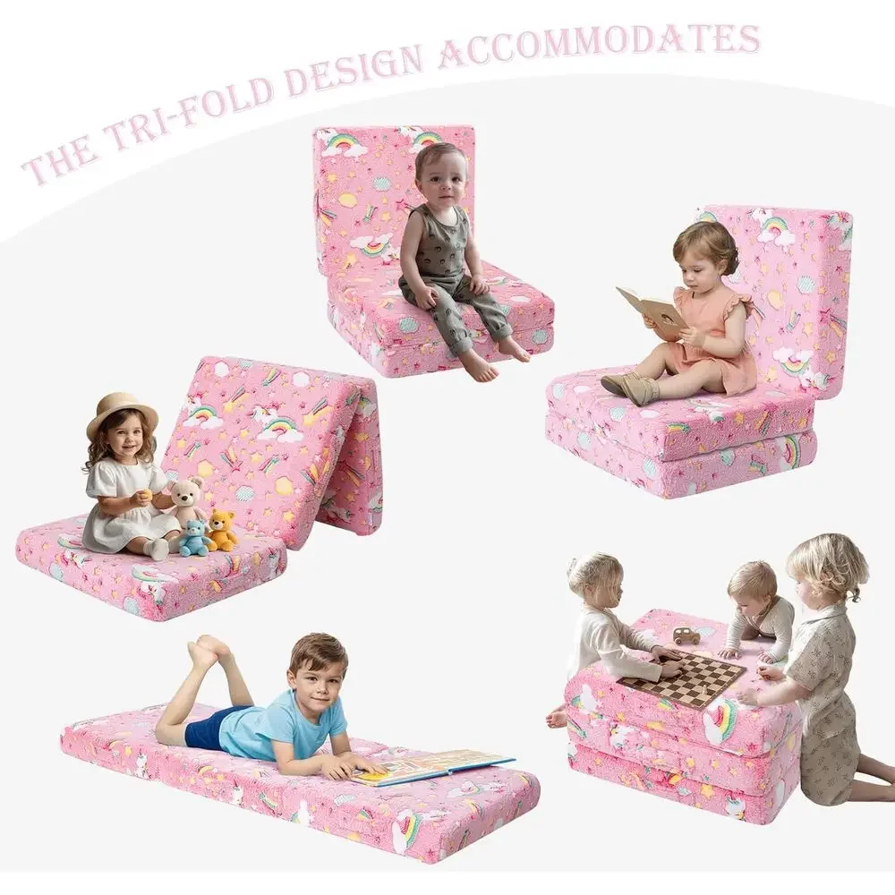 휴대용 핑크 유니콘 접이식 매트리스, 유아 낮잠 매트, 데이케어 수면용 푸톤, 57x22 인치