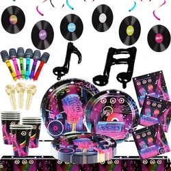 Music Party Supplies Tableware Set Music Plates Cups and Napkins Tablecloth Balloons Microphone Misic Birthday Party Decorations
