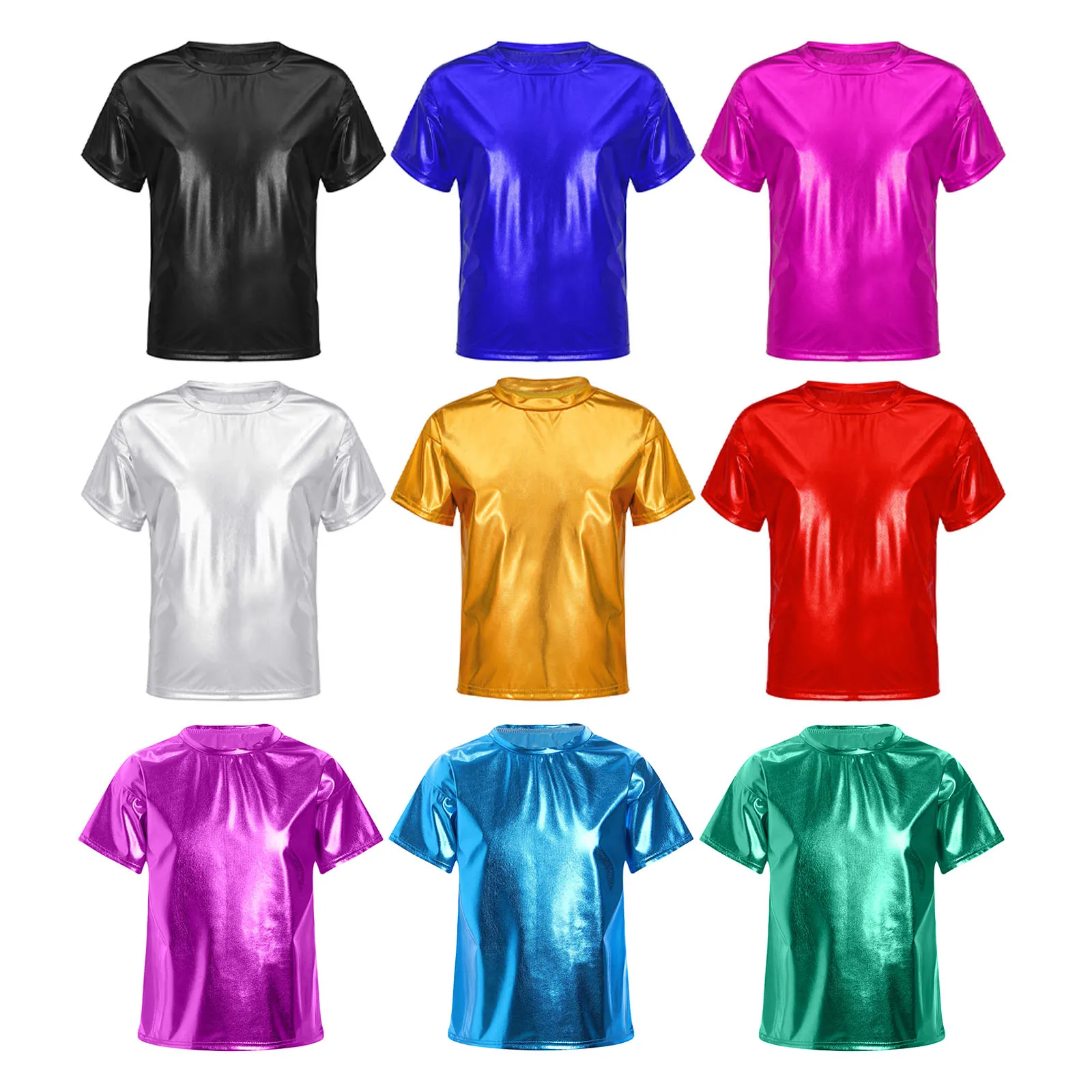 Children's T-Shirts Girl Boys Clothes Short Sleeve T-Shirt Hip Hop Top Metallic Jazz Dance Costume Top Stage Performance Costume