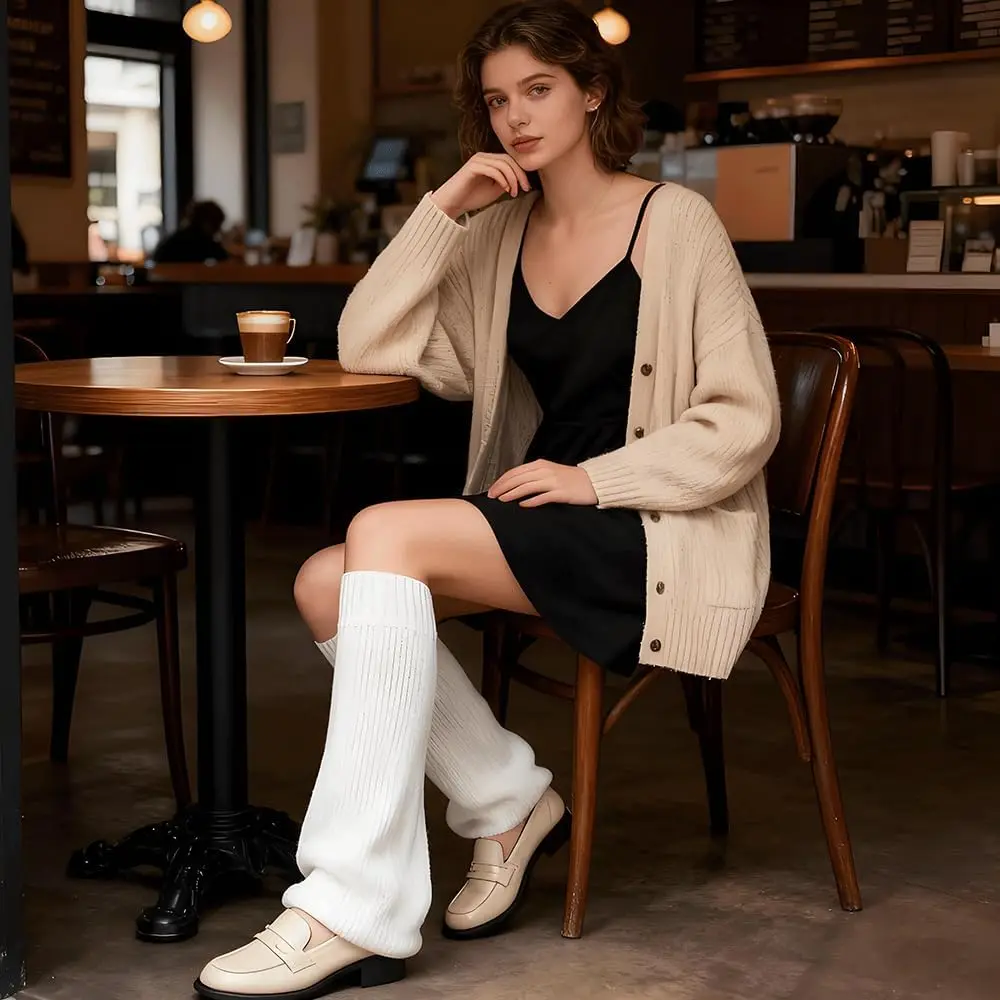 Versatile White Over Knee Socks – Fashionable Leg Wraps for Skirts, Dresses, and Boots – Perfect for Daily and Festival Looks