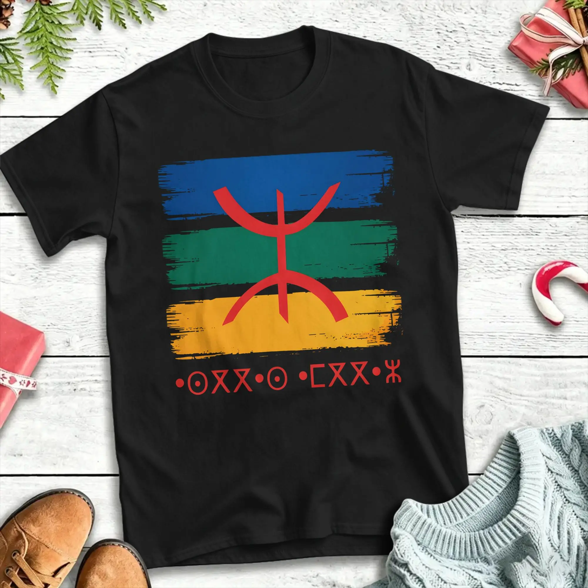 Happy New Year Moroccan Amazigh Berber Flag North Africa Morocco Hipster T-Shirts  for Men Y2K Casual Printed Short Sleeve Tees