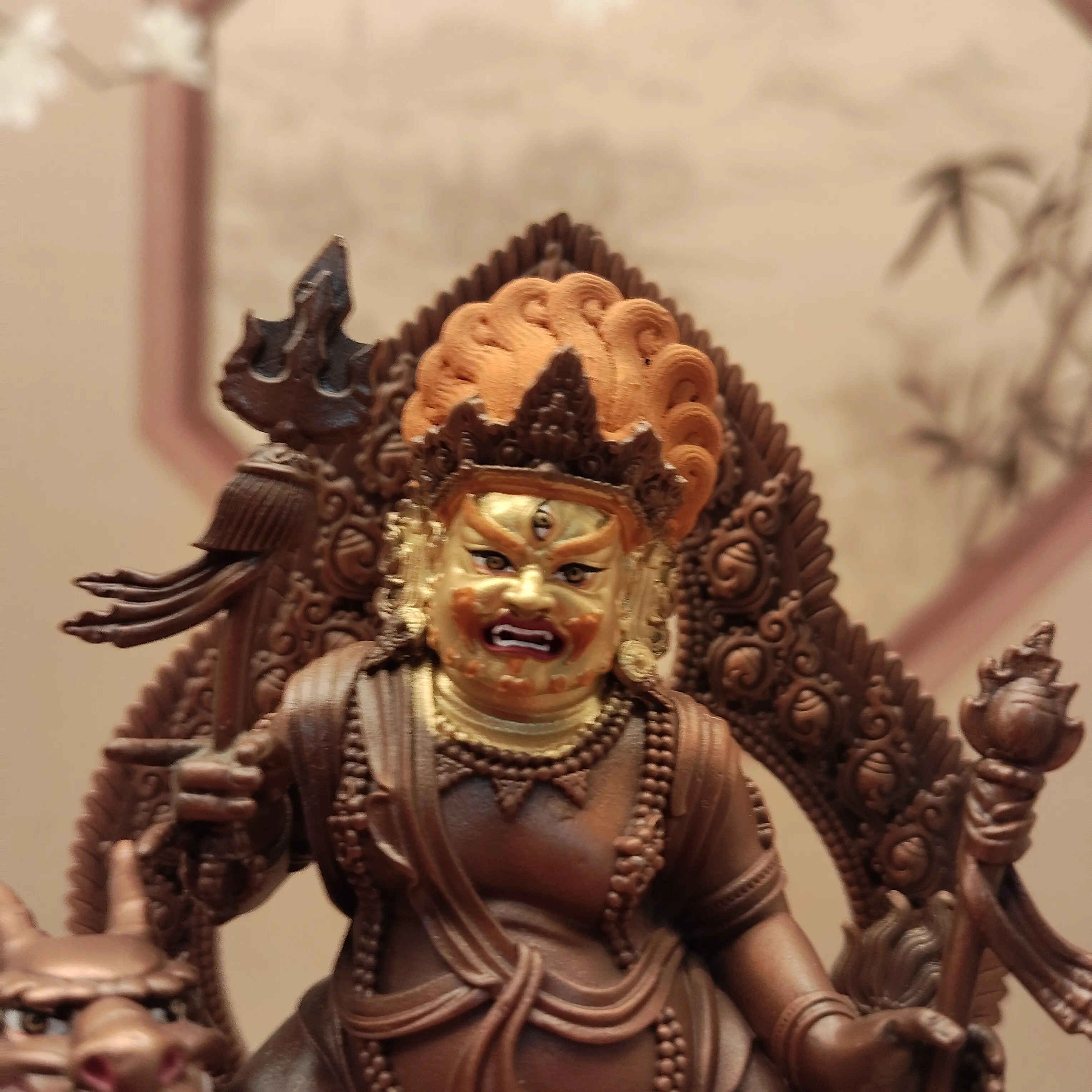 Tibetan Vajrayana Antique Copper Painted Face White Jambhala Water Wealth Deity Statue 10cm Home Altar Desktop Blessing