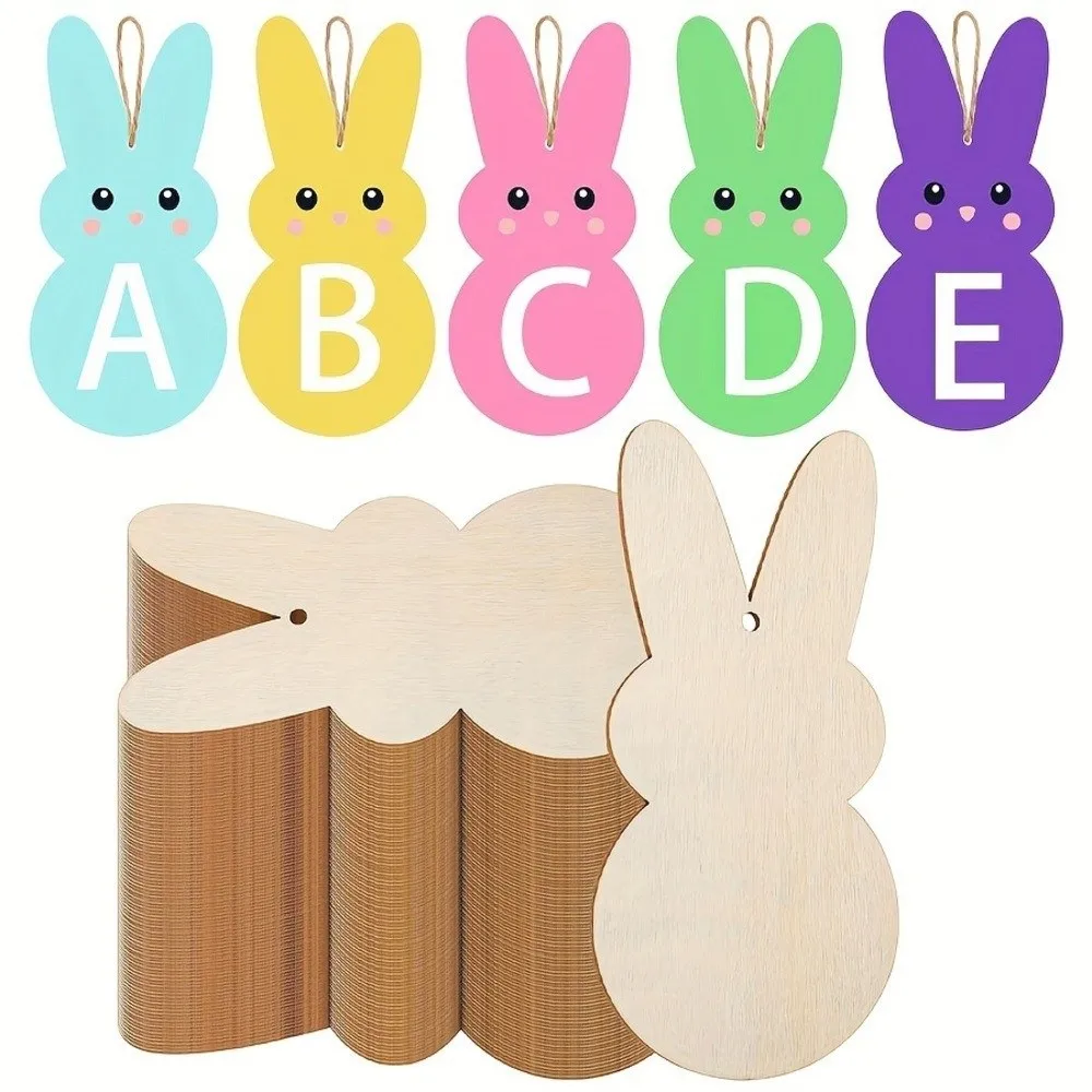24pcs/set DIY Color Easter Bunny Wood Card Painting Rabbit Shape Easter Rabbit Craft Wooden Decorative Blank Bunny Wood Slices