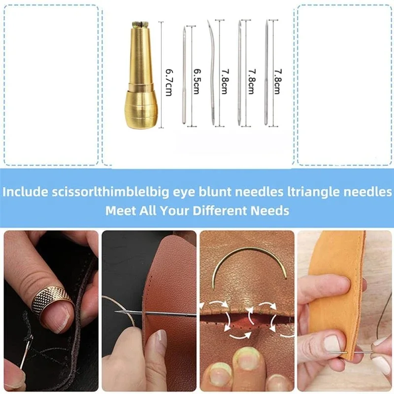 الجلود الخياطة Awl إبرة مع مجموعة مقبض النحاس ، لتقوم بها بنفسك عدة ، قماش خيمة الأحذية أداة إصلاح ، ث النايلون الموضوع