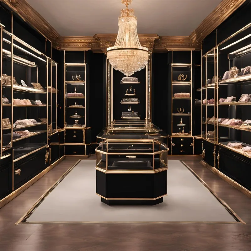 Vitrina de cristal de madera con cerradura de moda, vitrina de joyería con luz LED de acero inoxidable, caja para muebles