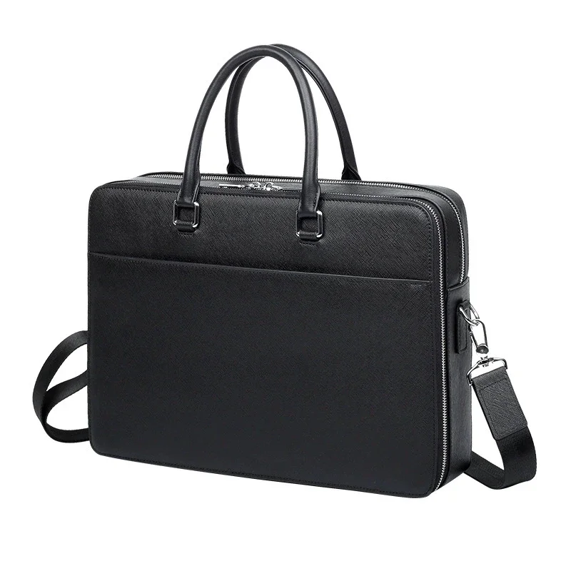 Luxury Split Leather Briefcase for Man Cowhide Vintage Executive Laptop Document Handbag Tote Shoulder Business Portable Bag