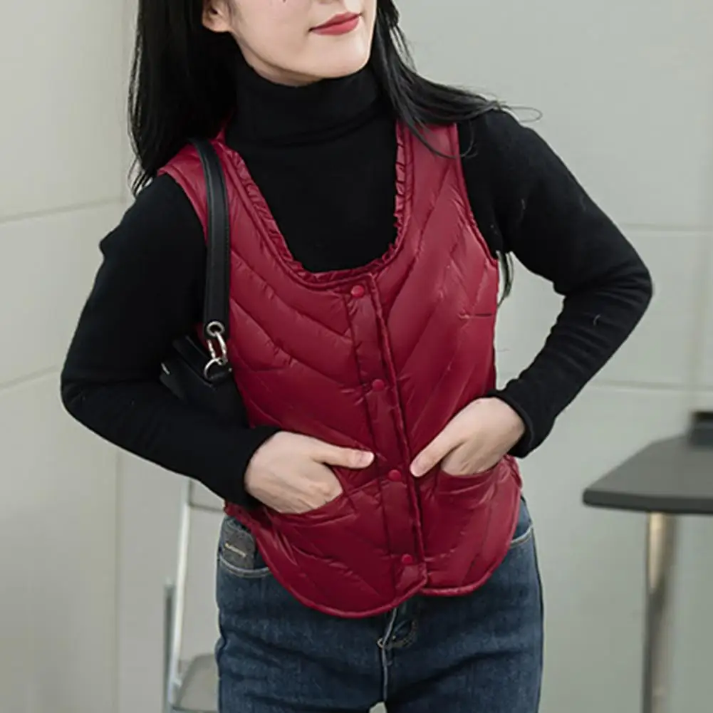 Breathable Women Vest Cozy Plush Padded Women's Vest with U Neck Single-breasted Design for Fall Winter Soft Warm for Ladies