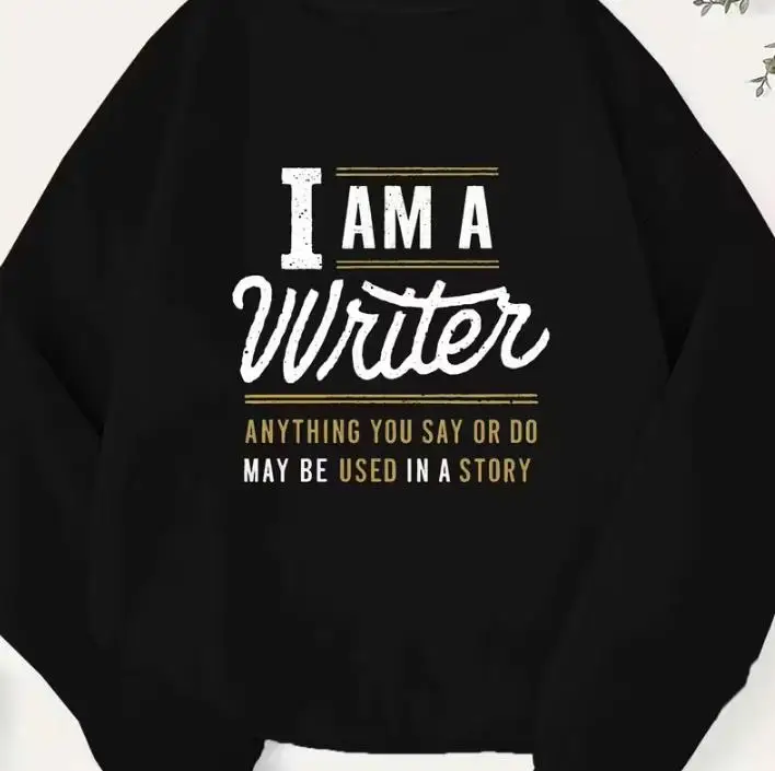 Vintage Crewneck Sweatshirt Women Funny I AM A Writer Letter Print Oversized Pullover Dark Academia Clothes Winter Warm Long Sleeve Loose Tops Street Style Female