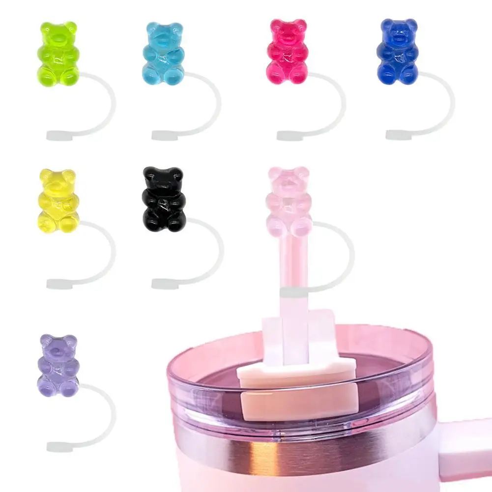 1/10pcs Cartoon Bear Silicone Straw Cap For Stanley Glass Straw Protective Cover Cute Dust Cap Straw Cap 10MM