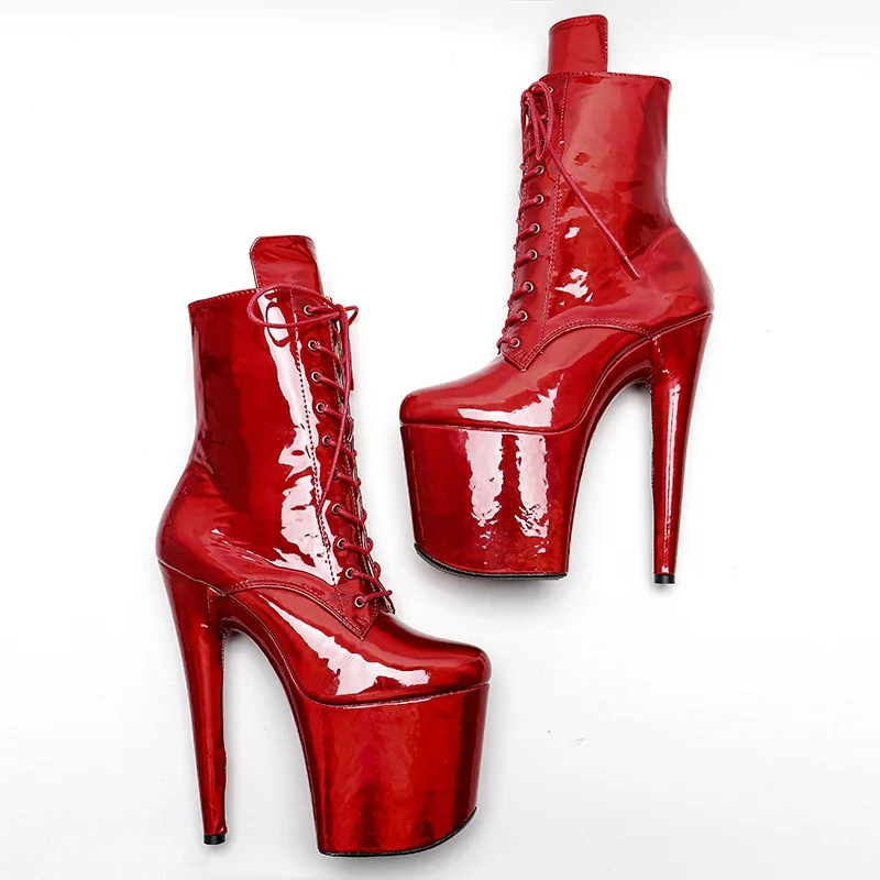 Leecabe-Bottes Kendny en PU à talons hauts et bout fermé, chaussures de pôle ylène à plateforme, rouge, 20cm, 8 pouces