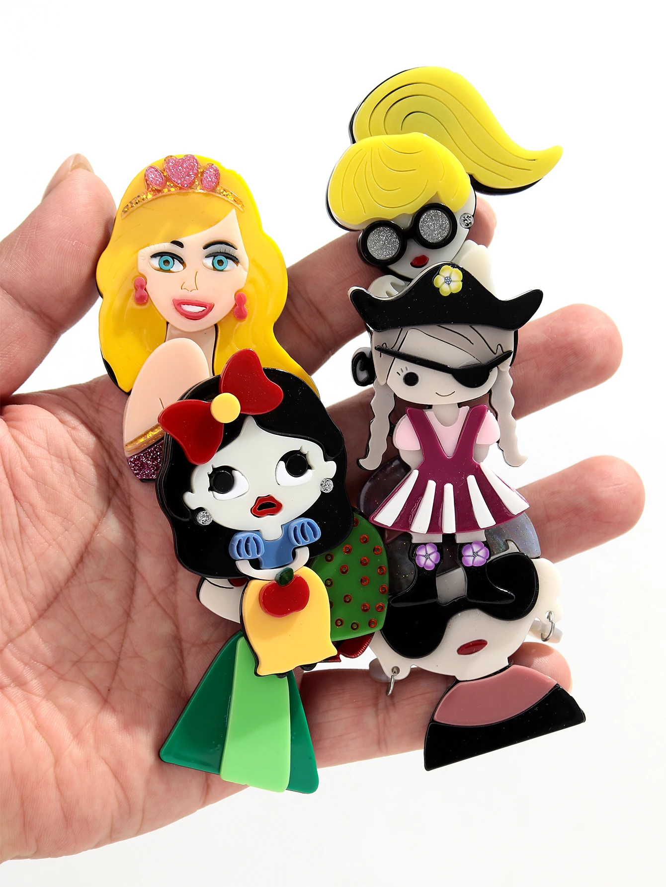 Modische Damen-Figur-Acryl-Spleiß-Brosche für Frauen, niedliche Cartoon-Charakter-Reversnadeln, Taschen- und Kleidungs-Schmuck-Accessoire – Detail 5