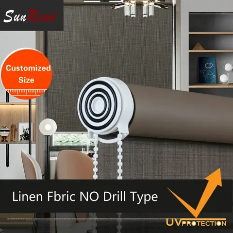 Sunroad 스크류 롤러 블라인드 안티 UV 패브릭 스크류 없음 100% 블랙 아웃 쉬운 설치 롤러 블라인드 맞춤형 리넨 패브릭
