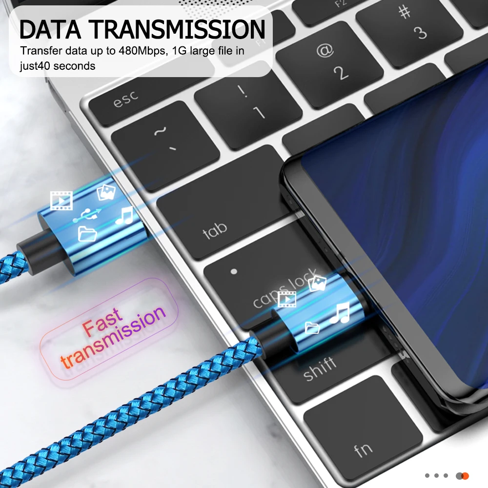 Fast Charging USB Type C Cable for Samsung Galaxy S23 Xiaomi Redmi OnePlus Mobile Phone USB C Charger Data Cord Long Wire 2m 3m