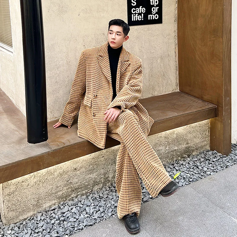 Autumn Winter Suits Men Corduroy Loose Casual Streetwear Vintage Fashion Suit Jacket Pant Man Oversize Blazer Coat Trouser Sets