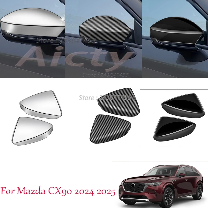 For Mazda CX-90 CX90 CX 90 2024 2025 ABS Black Chrome Door Mirror Overlay Styling Rear view Mirror Cover Trim Car Styling