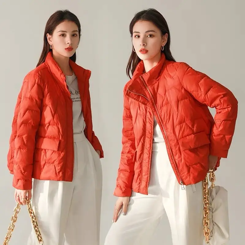 

Women's White Duck Down Jacket Female Winter Casual Stand Collar Short Puffer Coat Loose Style Coats G816