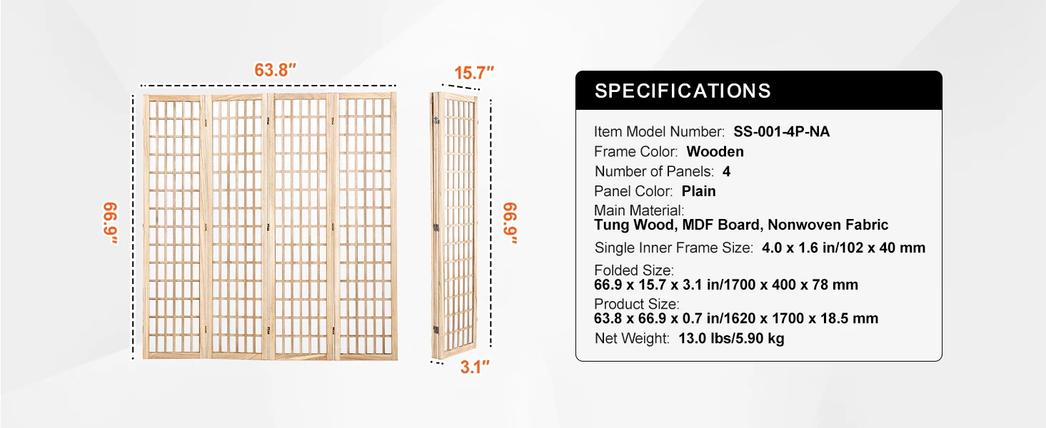 SucceBuy 3/4/6 Panel Wood Folding Privacy Screen Portable Decoration Screens for Room Separation Home Office Restaurant&Bedroom