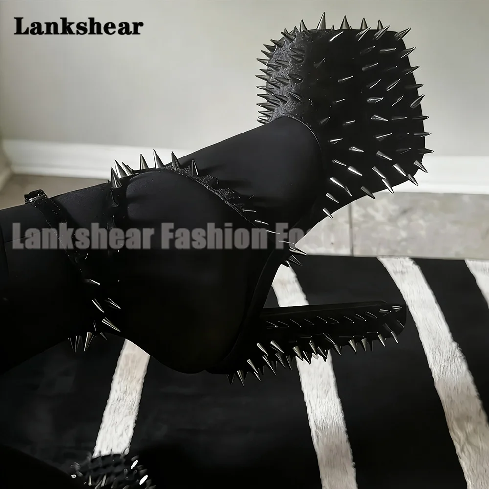 

Sexy Spikes Block Heels Platform Sandals Women Shoes Summer Round Toe Cross Strap Punk Shoes Women Sandalias De Mujer Verano