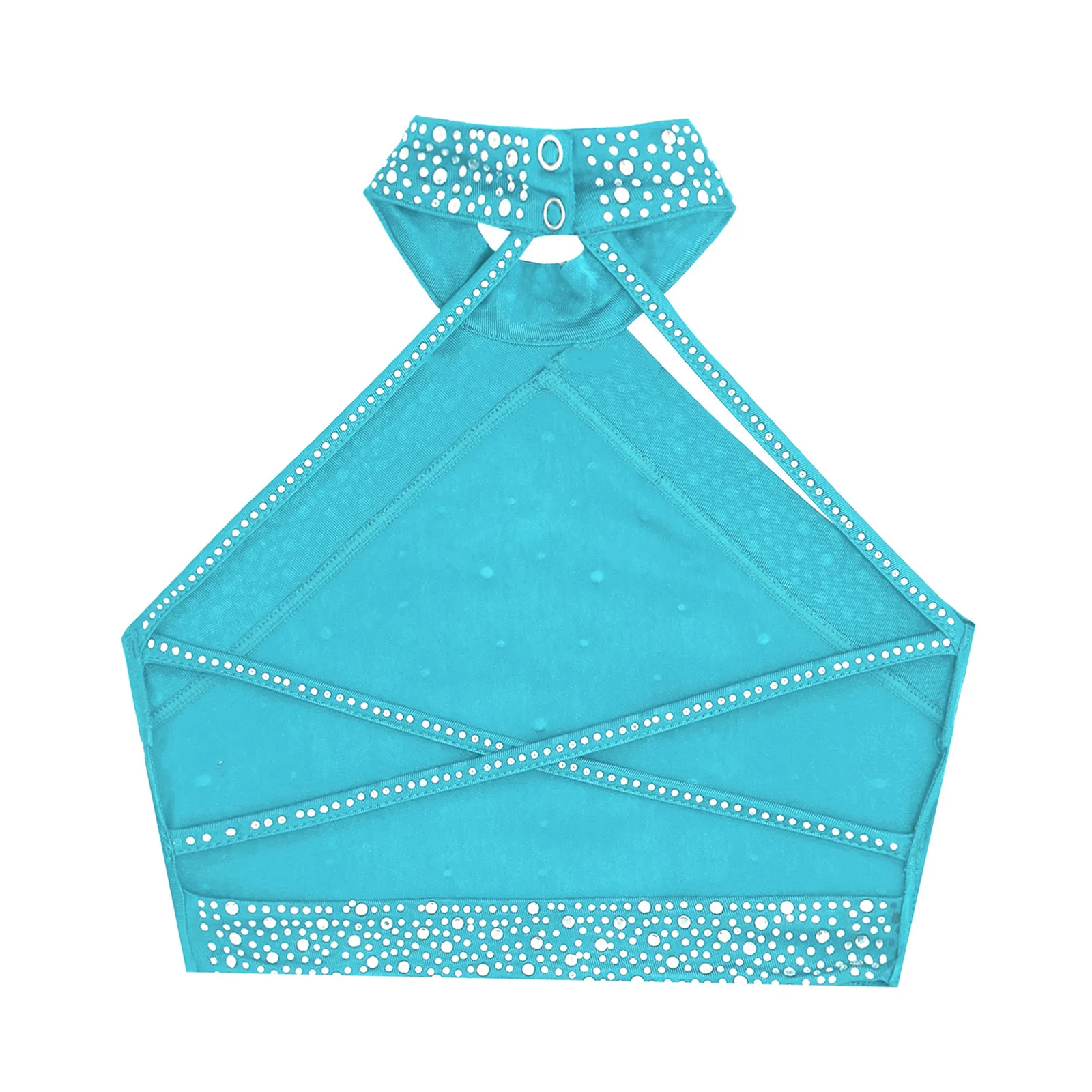 Kids Sparkly Rhinestone Ballet Dance Tops for Girls Sleeveless Backless Vest Skating Tops Children Halter Neck Tank Crop Top