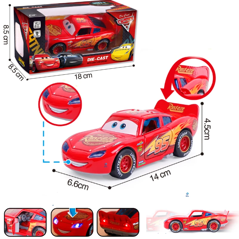 Disney Cars Alloy Car Toy Lightning McQueen Model Lights music Open Door Pull-back 3 generations Child boy Birthday Gift