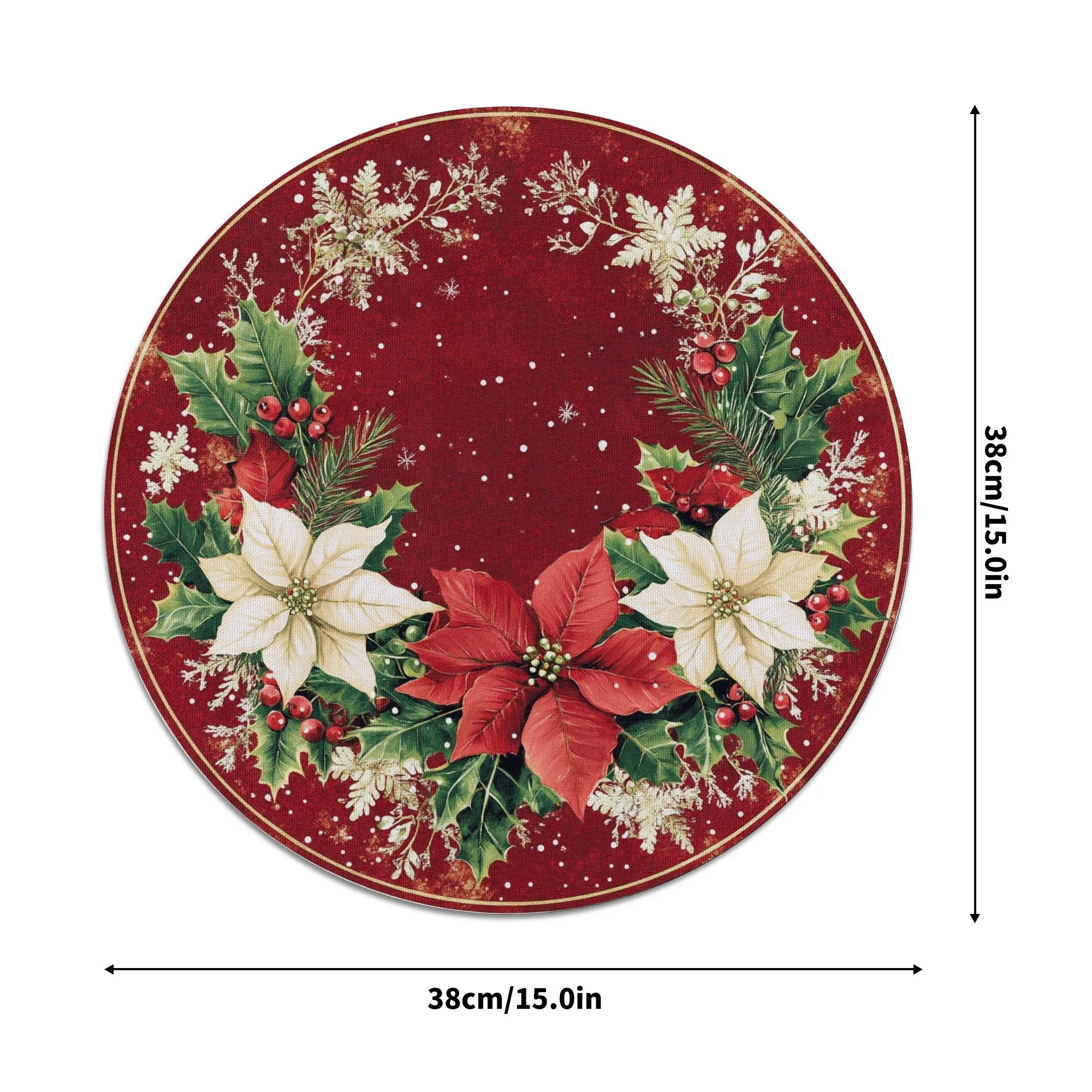 VIKAMA 4pc Christmas Placemat Set Waterproof Heat Resistant And Easy To Clean Holly Berry And Snowflake Pattern Placemats