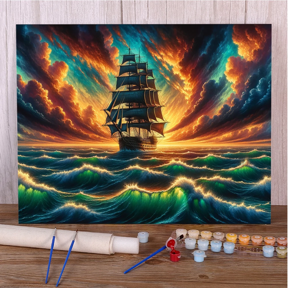 Landscape Ocean Ship Coloring By Numbers Painting Kit Acrylic Paints 50*70 Oil Painting New Design Crafts For Adults For Drawing