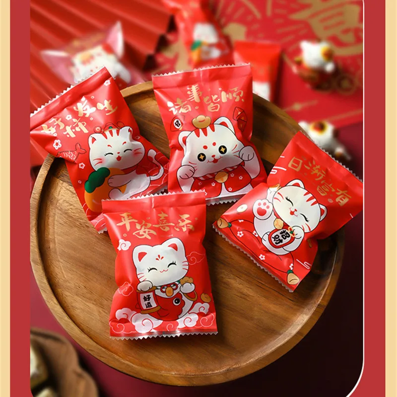 LBSISI Life 100pcs Chinese Rabbit New Year Candy Hot Seal Bags For Nougat Cookies Food Packaging Decoration 2023 Drawstring Bags