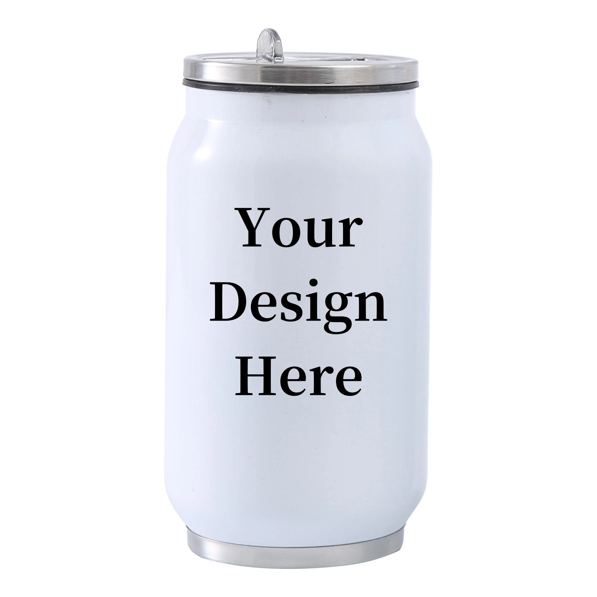 Custom Coke Can Tumbler Stainless Steel Water Bottle with Straw Mug Personalized Your Design Cola Shaped Can for Cold Hot Drink