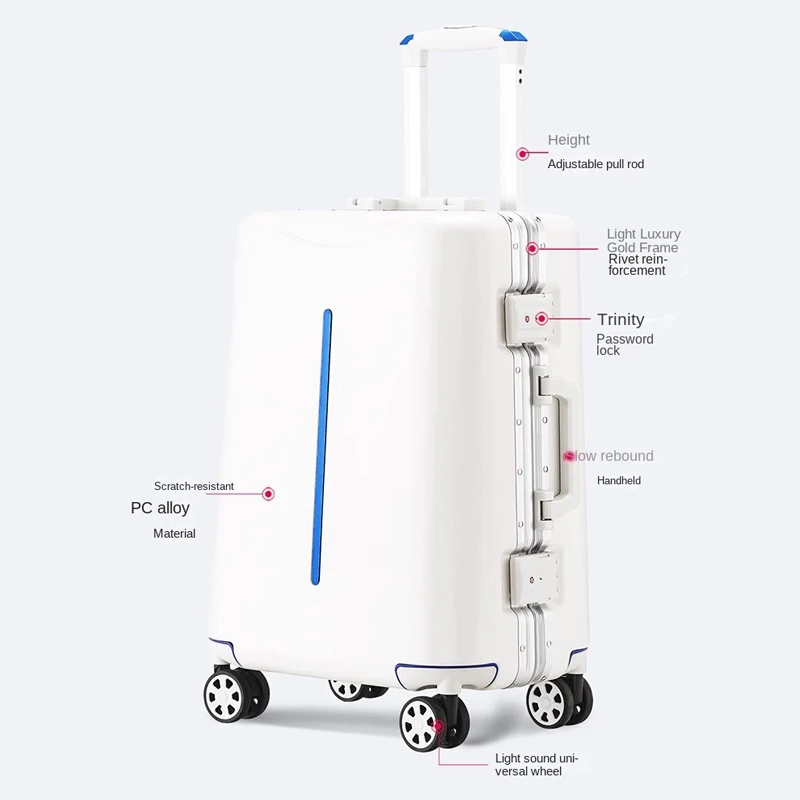 Новый чемодан 2025 года с алюминиевой рамой 20, 22 дюйма, чемодан для ручной клади, 28 дюймов, большой размер, чемодан для сидения, цветной чемодан на колесиках 24/26