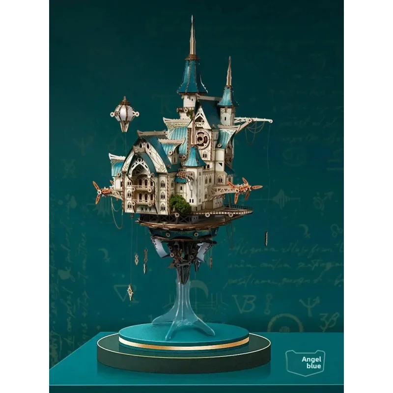 لعبة مكعبات بناء خشبية مصنوعة يدويًا من Magic Castle House Steam City Fantasy هدية عيد ميلاد للأولاد والبنات