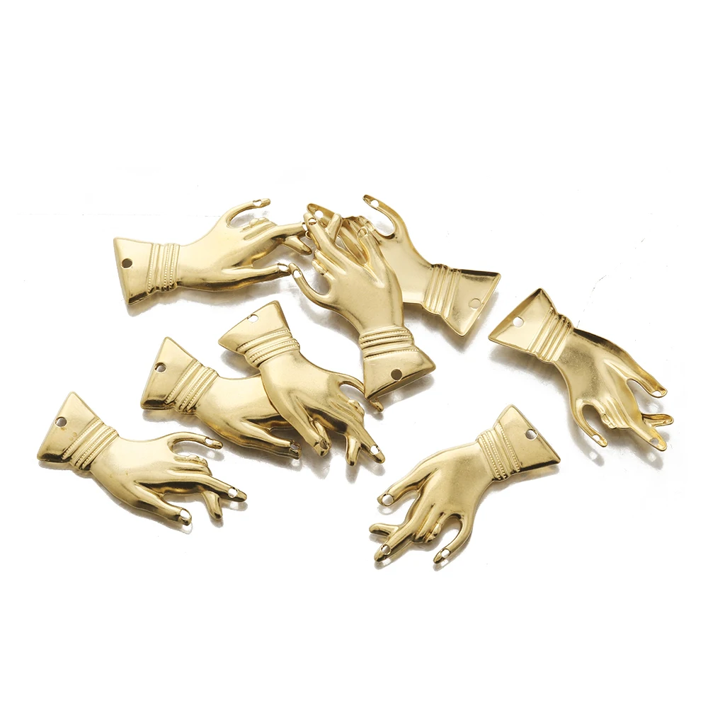 20pcs Raw Brass Left Hand 4 Hole Pendant Palm Charm Statement Celestial For Necklace Jewelry Making Hand Connector Charms