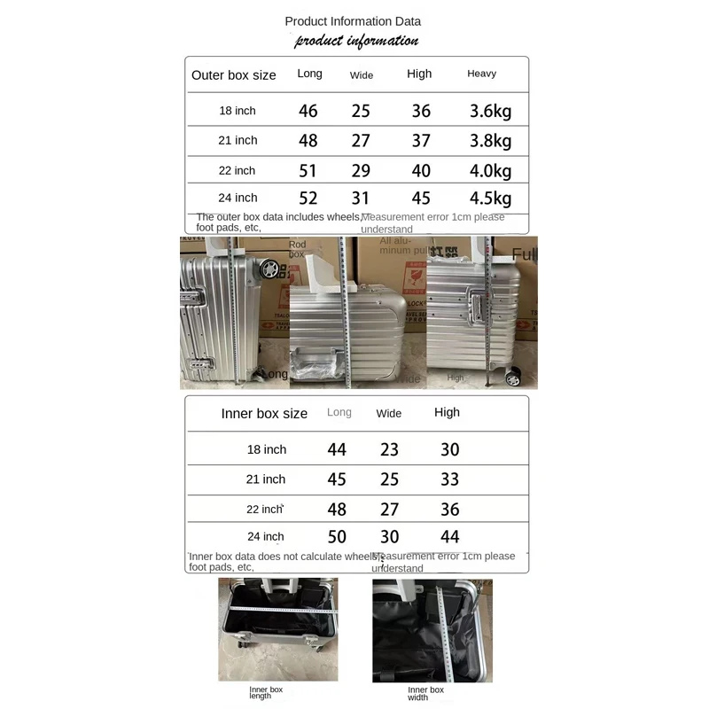 18/20/24 pollici Mini Valigia in lega di alluminio e magnesio Ruota universale Bagagli Fotografia Trolley Custodia per fotocamera Scatola d'imbarco