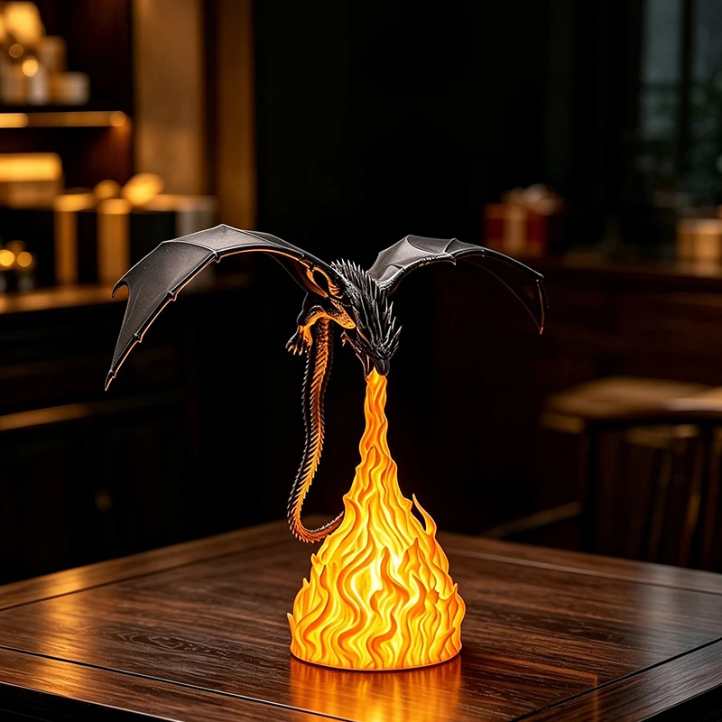 3D Kreative Druck-Drachenflammen-Lampe LED Tischlampe Nachttischlampe Modische Heimdekoration Ornament Beleuchtung Dekoration – Detail 3