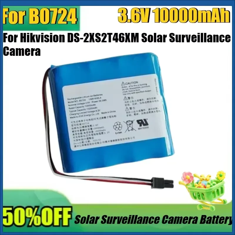 New B0724 3.6V 10000mAh Battery for Hikvision DS-2XS2T46XM Solar Surveillance Camera Parts Rechargeable Lithium Battery