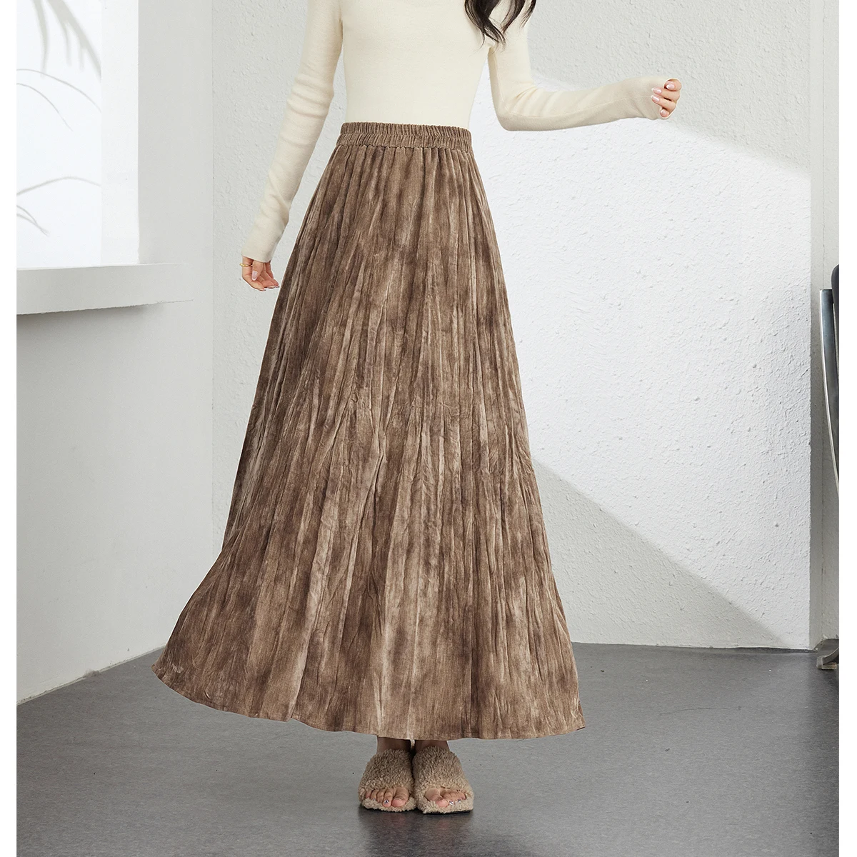 

VIMLY, роскошные женские юбки-миди, зима 2022, складные юбки трапециевидной формы, элегантная бархатная текстурированная женская длинная юбка Vetement Femmes M9261